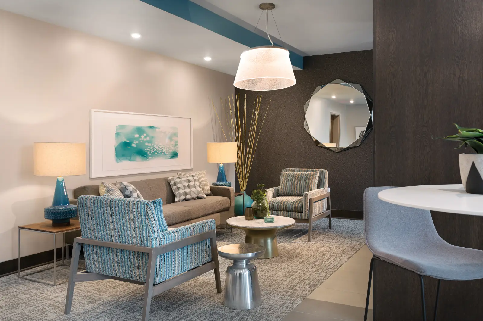 modern lounge blue skygarden student apartments charleston